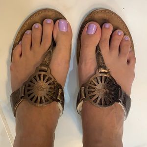 UGG leather and sheepskin T strap sandals